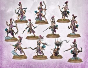 Official Games Workshop promotional image, depicting ten blissbarb archers in different poses