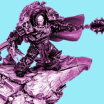 A colour shifted picture of the forge world model of Horus Lupercal
