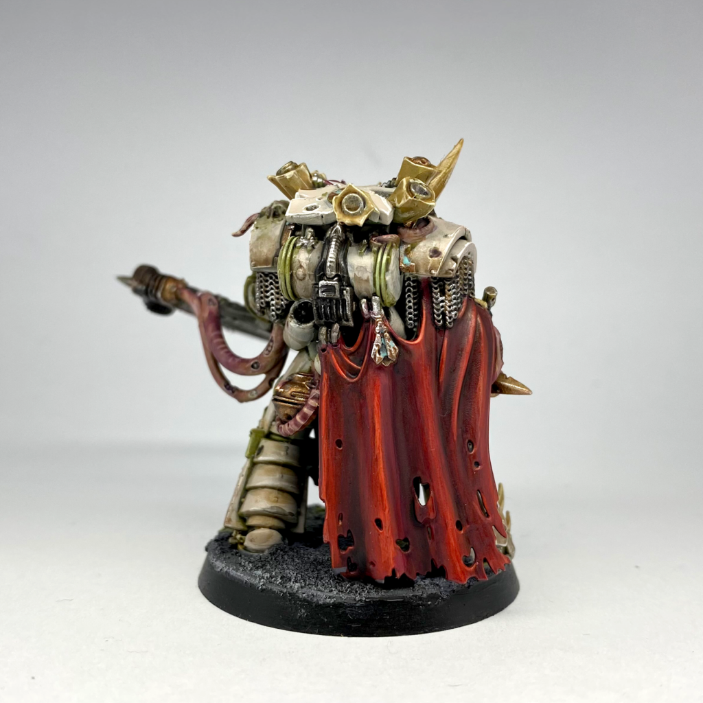 Rear view of a Deathshroud Terminator model, showing off it's rich red cloak.