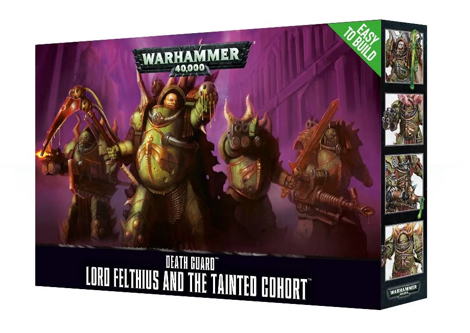 Retail packaging for the Lord Felthius box. It shows the painted box art featuring four chaos terminators in Nurgle green armour. 