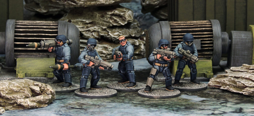 five generic 28mm sci fi soldiers