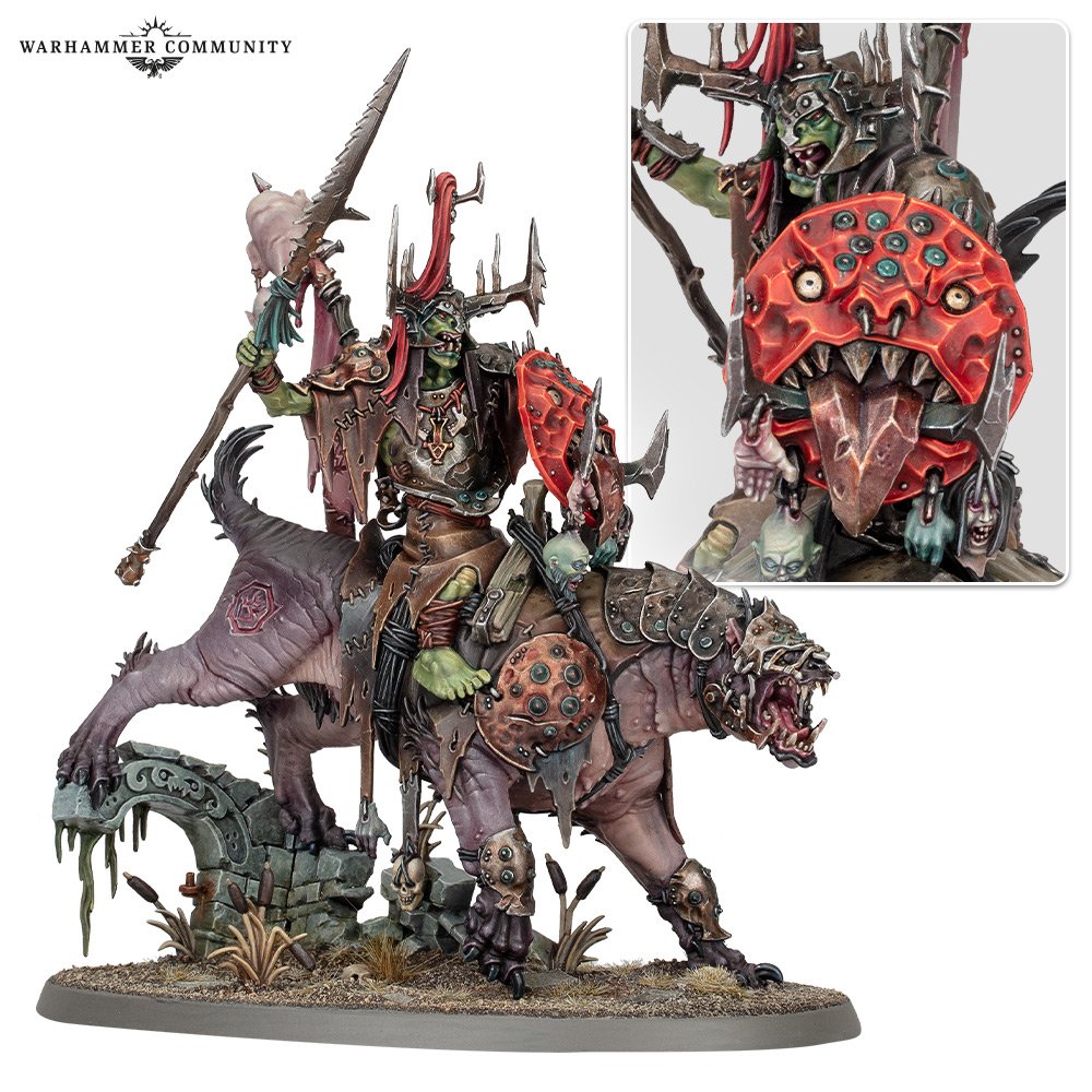 A model ork riding a massive hairless weasel-like creature.